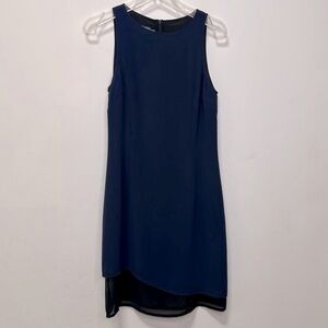 MANGO | Navy Blue Midi Dress with Black Asymmetrical Design
